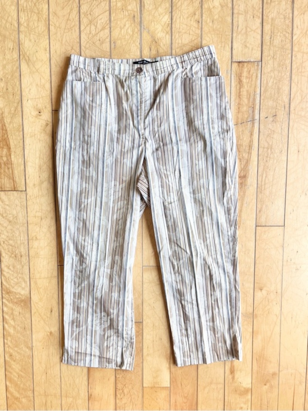 Tribal Boho Lightweight Beige Cotton Blend Striped Stretch Pants Size 10